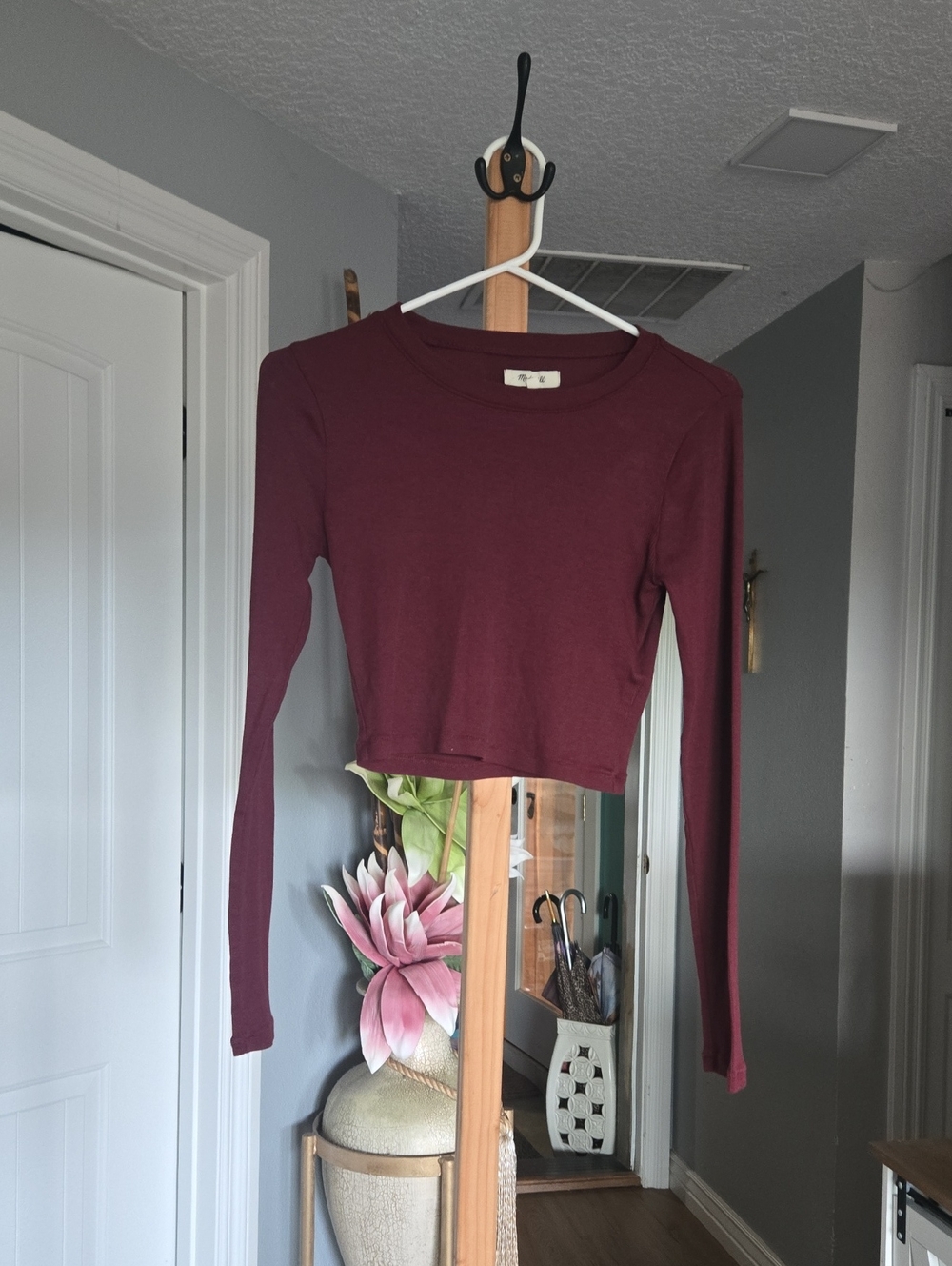 Madewell Maroon Long-Sleeve Crop Top